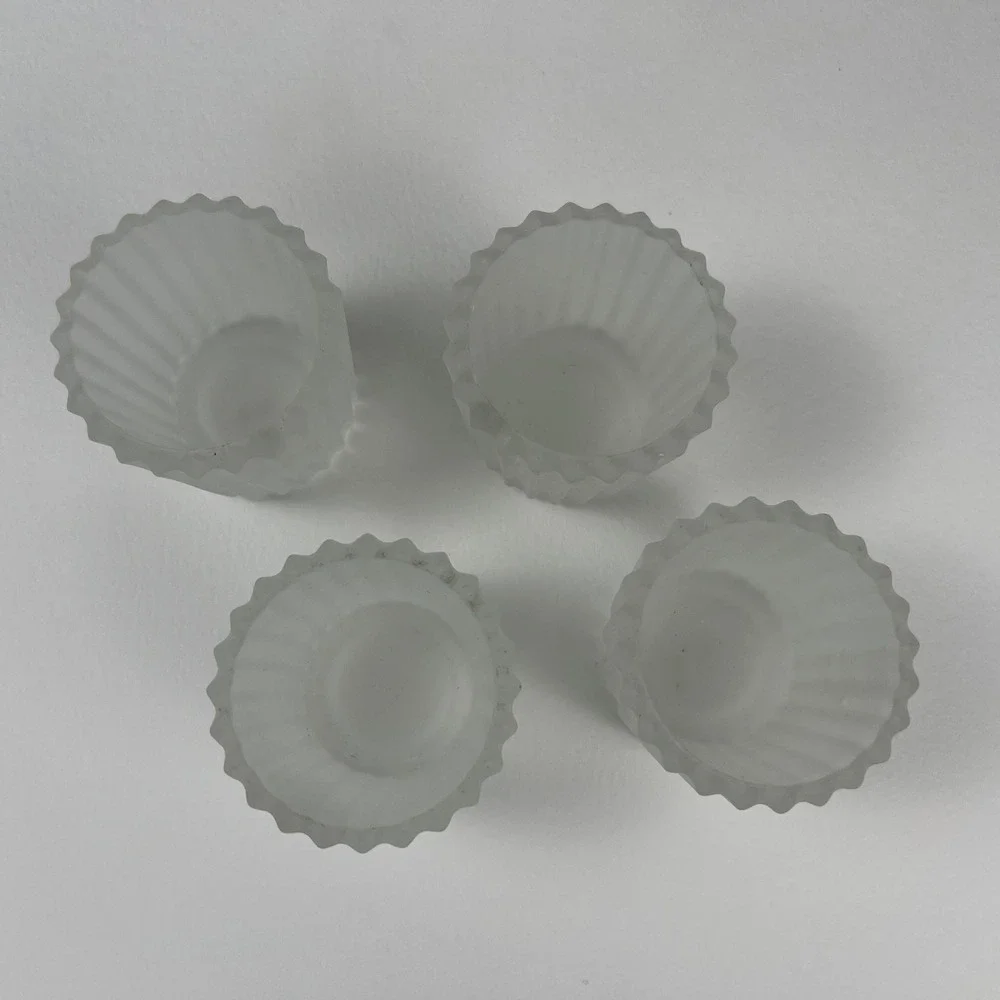 Scalloped Glass Votive Candle Holders Set of 4 White Frosted Ribbed